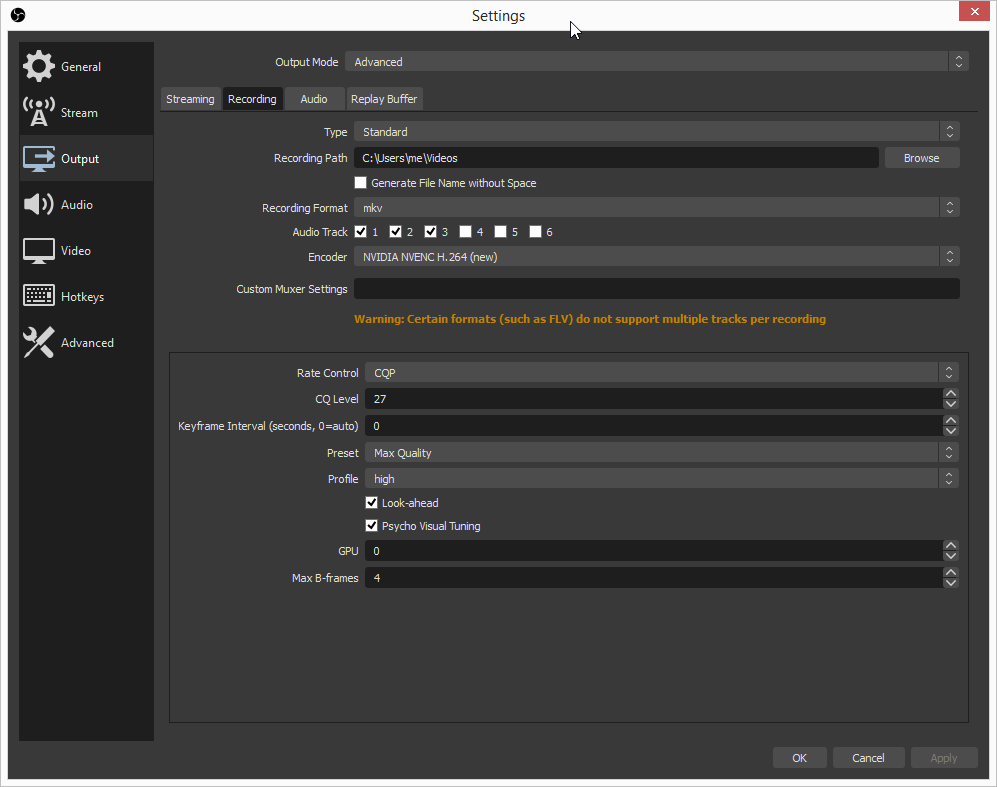 Obs Settings For Gamerecording Using Nvidia Nvenc Scratchbook